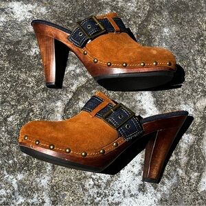Colin Stuart Brown Suede Belted Mules - Size 8.5